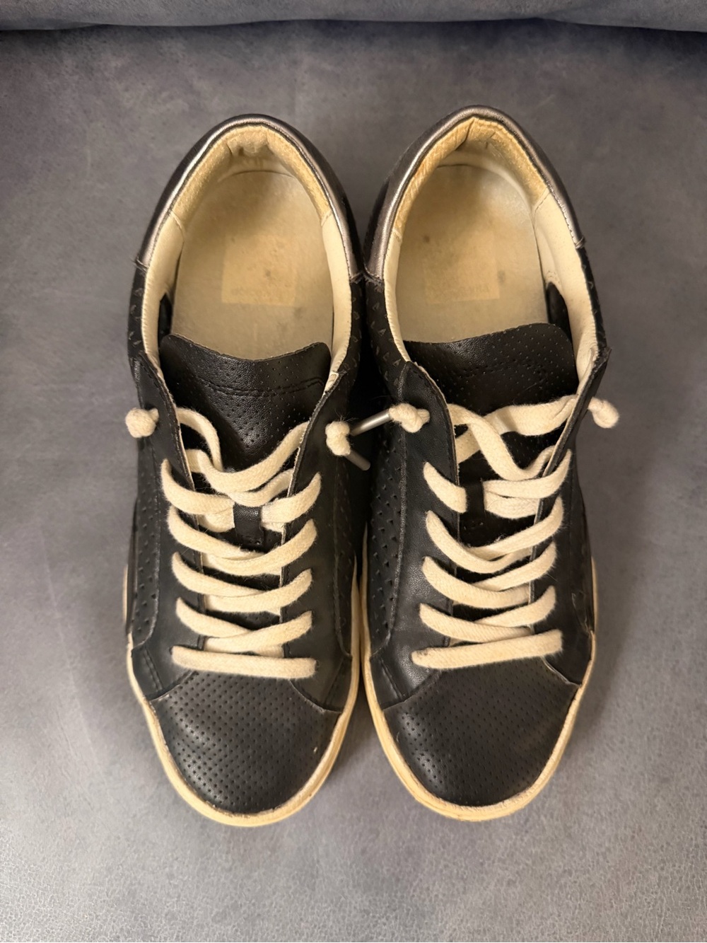 Dolce Vita Black Sneakers with Cream Laces and Trim